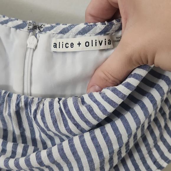 Alice + Olivia Grazi Off Shoulder Striped Maxi length Dress blue white Size 8 - Picture 4 of 7